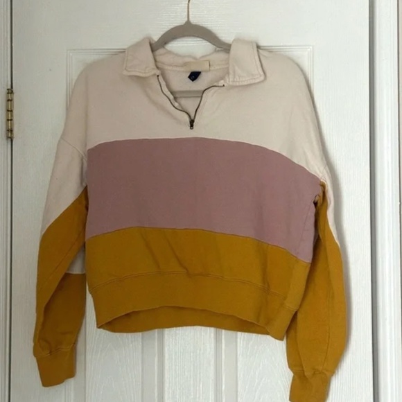 Universal Thread Colorblock Quarter Zip Sweatshirt Size Medium M Yellow Pink - Picture 2 of 4